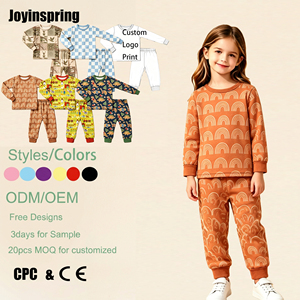 Conjunto de Pijama de 2 Piezas para Niñas, Algodón y Elastano, Cuello Redondo, Manga Larga, Ropa de Dormir para el Hogar, con Diseño Personalizado - Product Image 1