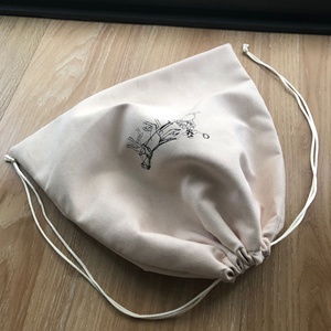 Custom Logo Printed Beige Suede Drawstring Pouch Suede Drawstring Packaging <b>Bag</b> - Product Image 5