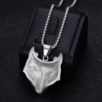 Colliers Pendentifs Hip Hop en Acier Inoxydable Plaqué Or 18K pour Femme, Motif Loup Viking Celtique, Sertis de Diamants, Bijoux de Mode Raffinés