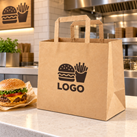 Sacs à hamburger en papier kraft brun de grande taille avec poignées plates, personnalisables avec logo, pour la livraison de repas à emporter en restaurant – Fournisseur direct usine