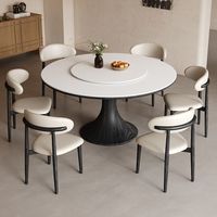 Moderner Minimalistischer Runder Holz-Esstisch Premium Schiefertisch und Stuhl-Set Mit Drehplatte für den Haushalt