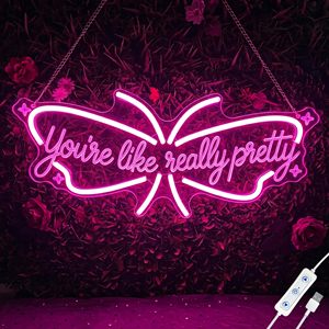Insegna al Neon 'You're Like Really Pretty', Luce LED a Forma di Farfalla per Decorazione Murale, Decorazione Camera da Letto per Ragazze, Insegne al Neon Personalizzate - Product Image 1