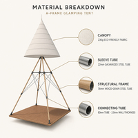 Tente pyramidale de luxe BOTEEN pour glamping, personnalisable, pour resort, extérieur, toile écologique 230g, imperméable, structure en bois galvanisé, hôtel, BSCI