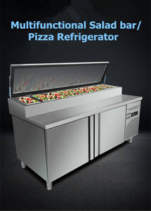 Comptoir de préparation de pizzas et de salades à température unique, <span class=keywords><strong>table</strong></span> de présentation en acier inoxydable, réfrigérateur à deux portes, équipement de réfrigération sans givre - Product Image 6