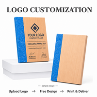 Placa de Madera Personalizada con Franja Azul, Certificado de Premio, Directo de Fábrica, Logotipo Grabado Personalizado, OEM, MOQ Bajo, Venta al Por Mayor Corporativa