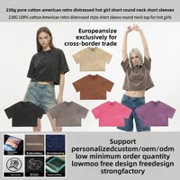 T-shirt court décontracté pour femme, coupe ample, en coton délavé à l'acide, avec logo personnalisé, idéal pour le yoga et le fitness, style tendance pour l'été