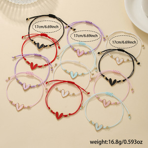 Colorful Hand-Woven <b>Bracelet</b> Set Alloy Heart Pendant Adjustable Fashion <b>String</b> <b>Bracelets</b> - Product Image 4
