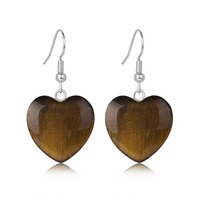 Boucles d'oreilles pendantes en forme de cœur en quartz œil de tigre, pierre naturelle, en acier inoxydable, avec gemme d'amour en cristal, pour femme et fille