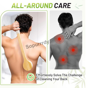 Brosse de douche personnalisée avec logo, à poils doux en bambou, pour hommes et femmes, avec long manche incurvé, idéale pour les personnes âgées - Product Image 5