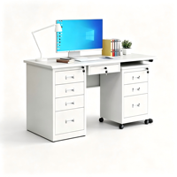 Bureau d'ordinateur ergonomique en acier robuste de 1,6 m avec armoire de rangement, montage facile, passe-câbles, mobilier de bureau moderne pour personnel