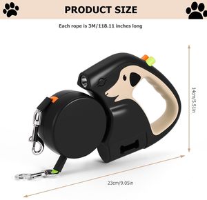 Laisse Rétractable Automatique Double Tête pour Chien avec Lumière LED et Distributeur de Sacs à Déjections – Multifonctionnelle et Lumineuse – Vente en Gros - Product Image 2