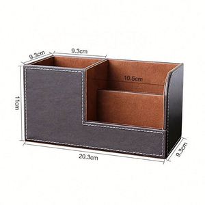 Custom LOGO Printed Eco-friendly School Pen Pencil Holder Office Supplies <b>Caddy</b> Storage Box Pu Leather Desk Organizer 3 - Product Image 2