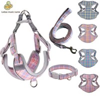 Harnais de poitrine exclusif à motif à carreaux et dessin animé sur le thème des chats, design en forme de H, ajustement réglable, pour Bichon Frisé et autres petits chiens