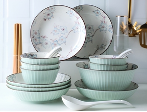 Juego de Vajilla de Cerámica China para <span class=keywords><strong>Restaurante</strong></span>, Apto para Microondas, con Diseño de Plantas, Tazón para Arroz, Tazón para Vapor, Plato Combinado - Product Image 2