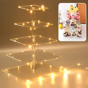 Expositor de sobremesas com luz LED personalizado para festas de aniversário e casamentos, suporte para exibição de comida e sobremesas