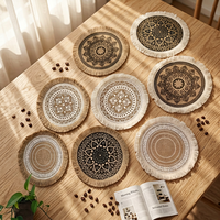 Sets de table ronds en jute tressé naturel avec pompons, décoration de table de mariage bohème