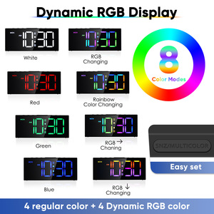 Relojes Despertadores con Pantalla RGB Dinámica, Doble <span class=keywords><strong>Alarma</strong></span>, Números Grandes, Brillo y Volumen Ajustables, Relojes Despertadores Digitales con Alimentación por Enchufe - Product Image 3
