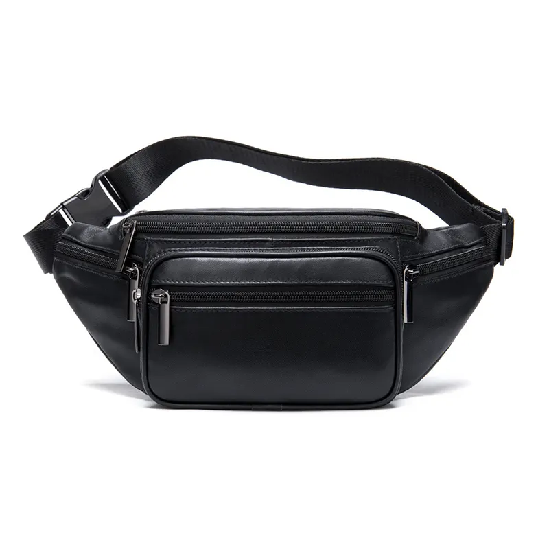 Outdoor Travel Luxury Leather Fanny Pack Men Women Hip Bum Bag Large Size 7 Pockets Waist Bag for cycling running