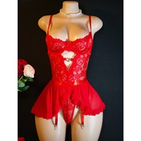 Chemise de nuit en dentelle avec embellissements en strass en forme de cœur et jupe en tulle, ensemble de lingerie sexy, vêtements de nuit