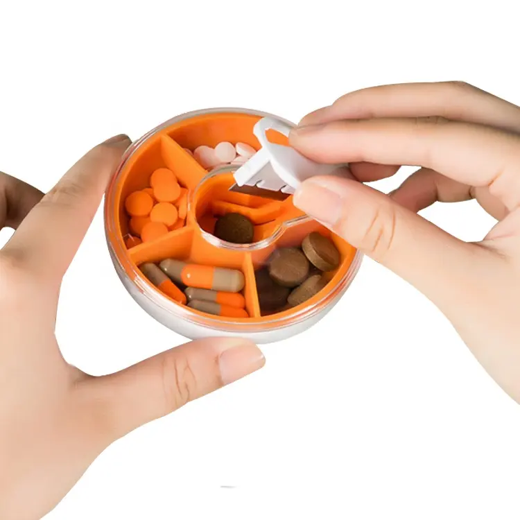 Caja de pastillas de plástico, dispensador de píldoras portátil de forma redonda, semanal, 7 días, nueva llegada
