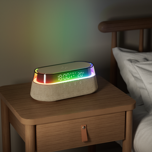 KUANGXIANG Venta caliente <span class=keywords><strong>Home</strong></span> Products 2025 Sistema de audio Altavoces de sonido de 10W con cargador inalámbrico de teléfono de 15W y luz nocturna cálida - Product Image 1