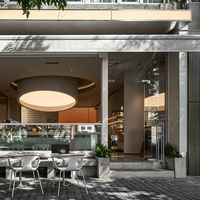 Comptoir de bar à café semi-circulaire en acier inoxydable personnalisé, pour boissons chaudes et froides, dispositif fixe pour café en intérieur