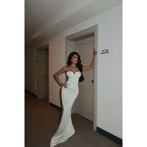 Robe longue blanche sans bretelles, élégante, coupe trapèze, pour soirée, avec strass, taille empire, tailles XS-XL, pour occasions formelles - Product Image 6