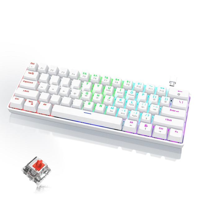 60 Percent Mechanical Gaming Keyboard Ergonomic Durable Detachable Type-C Cable Mini White Gaming Keyboard with Red Switches