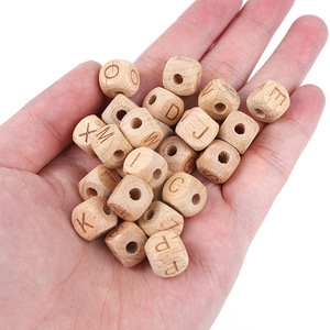 12mm Holz perlen Big Hole Holz Alphabet Schmuck Zubehör quadratische Perlen mit großem Loch - Product Image 4