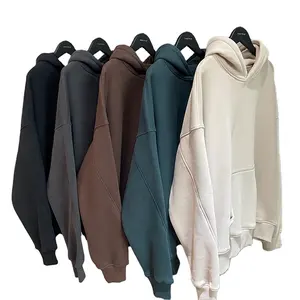 Splicing Cropped Boxy Fit 400G 100% Cotton Thickened Wool Hoodie Oversized Plus Size Men's Printed Hooded Collar Knit Sweater