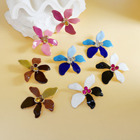 Nouvelle Arrivée Boucles d'Oreilles Clous Émail Contraste de Couleurs Fleur Pétale Coloré Strass Mode Polyvalentes pour le Quotidien