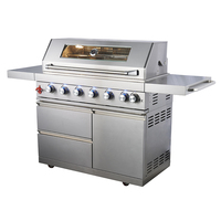 Barbecue autoportant de cuisine extérieure à 6 brûleurs au propane avec armoire et table d'appoint pliable