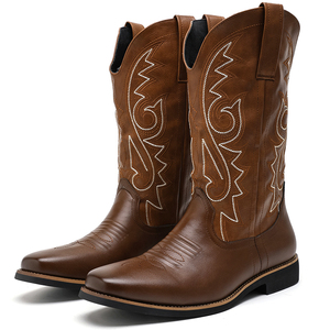 Botas Vaqueras de Cuero PU para Hombre, Zapatos de Otoño Invierno, Moda Retro Bordada Estilo Occidental, Talla Grande US16 - Product Image 1