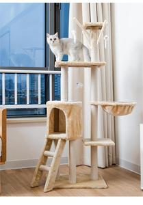 Hete Aanbieding Klassieke Huisdierenmeubelen Multi-Level Grote Pluche Houten Kattenboomtoren Luxe Houten Kattencondo Sisal Klimkarton - Product Image 3