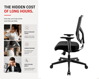 Chaise de bureau ergonomique contemporaine en maille avec accoudoirs 3D réglables, vérin à gaz classe 4, inclinable, mousse moulée haute densité