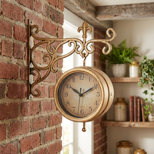 Rustic Brass Double Sided Hanging Wall <b>Clock</b> <b>Vintage</b> Metal Corridor Decor - Product Image 2