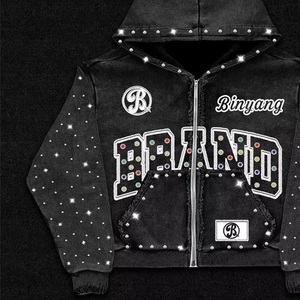 Felpe con Zip Personalizzate con Logo, Stile Streetwear, Pesanti, con Patchwork Stampato, 100% Cotone Ecologico, Vintage, in Pile Invernale per Uomo - Product Image 5