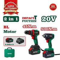 Kit combiné d'outils électriques sans fil 2 pièces 20V, perceuse à percussion sans balais à batterie interchangeable 500 Nm et clé à chocs pour réparation automobile