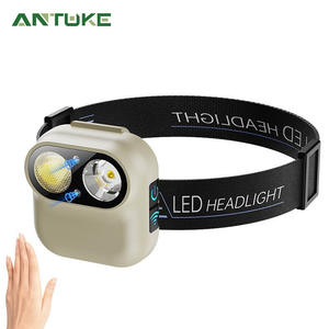 Lampe frontale LED rechargeable Antuke avec capteur Type C, lumière de bandeau extérieure avec clip magnétique, beige et noir - Product Image 1