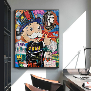 Póster de grafiti ilustraciones <span class=keywords><strong>Monopoly</strong></span> lienzo pósteres e impresiones artísticos hombre rico calle pared arte pintura cuadros modernos para decoración del hogar - Product Image 3