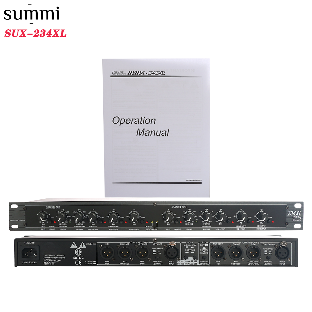 SUX-234XL Factory Wholesale Professional Stereo Audio Equalizer 2/3-way stereo 4-way Mono electronic crossover for Stage