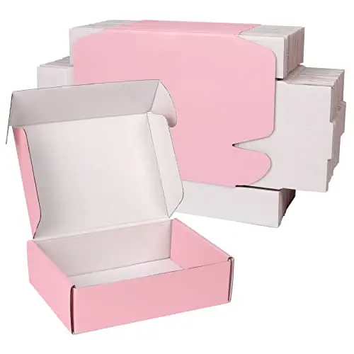 LOW MOQ 골판지 재활용 사용자 정의 로고 핑크 선물 포장 종이 우편 용지 우편 배송 상자 중소 기업