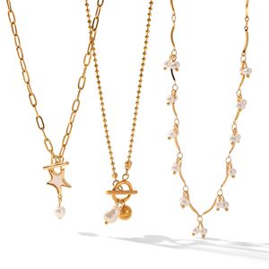 Collier tendance avec pendentif à boucle OT et perles, en acier inoxydable plaqué or 18 carats, idéal pour un cadeau - Product Image 5