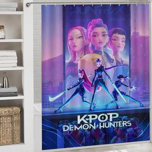 Kpop Demon Hunters Shower <b>Curtain</b> Sets <b>for</b> <b>Bathroom</b> Cartoon Waterproof Non-Slip Rugs Toilet Lid Cover Bath Mat 4pcs Sets - Product Image 3