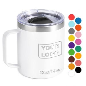Custom Logo <b>Mug</b> Cup Stainless Steel Double Wall Insulated Thermal Camping 12 oz 14 oz Travel Coffee <b>Mug</b> With Handle and Lid - Product Image 1