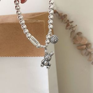 S925 Sterling <b>Silver</b> Cartoon Rabbit <b>Bead</b> Bracelet Women's Jewelry Everyday Wear 925 <b>Silver</b> Fine Beaded Bracelets - Product Image 3