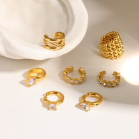 Anting Jepit Minimalis Berhias Rhinestone Baja Anti Karat PVD Tanpa Tindik untuk Wanita, Ear Cuff Zirkon Mewah untuk Wanita