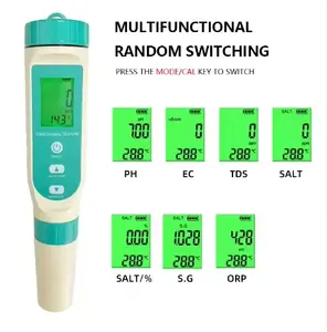 7 ב-1 TDS/EC/PH/SALT/ S.G/ORP/TEMP בדיקת מים עט בדיקת טמפרטורת עט עט בדיקת מוליכות עם תצוגה דיגיטלית