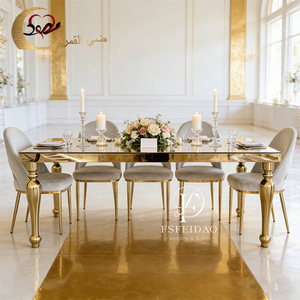 Luxurious Romantic & Elegant Modern Stainless Steel Hotel Furniture Outdoor Wedding/Banquet Dining <b>Table</b> and Chair Sets - Product Image 4