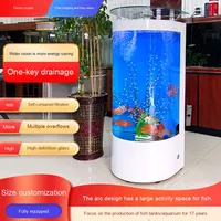 Aquarium en verre semi-circulaire moderne de luxe avec système de filtration par pompe au fond, réservoir à poissons transparent et écologique pour salon